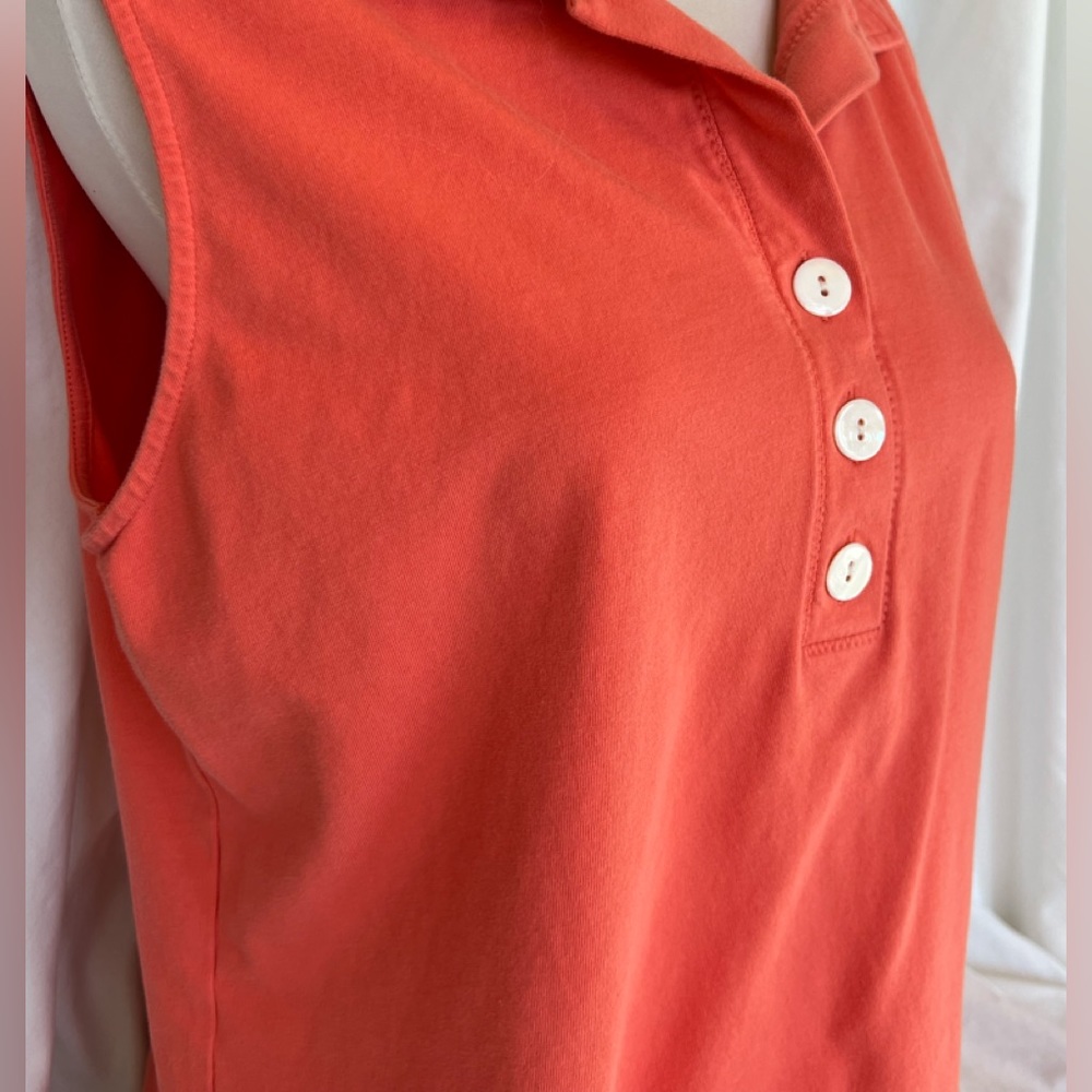Chico's Women's Collared Tank Top 2 Orange Knit Stretch Sleeveless Button Large
